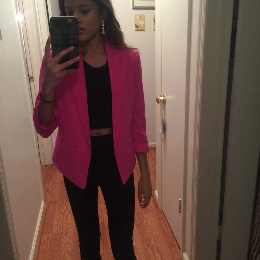 Mural Curve Open Front Shawl Collar Blazer XS pink - Picture 2 of 8